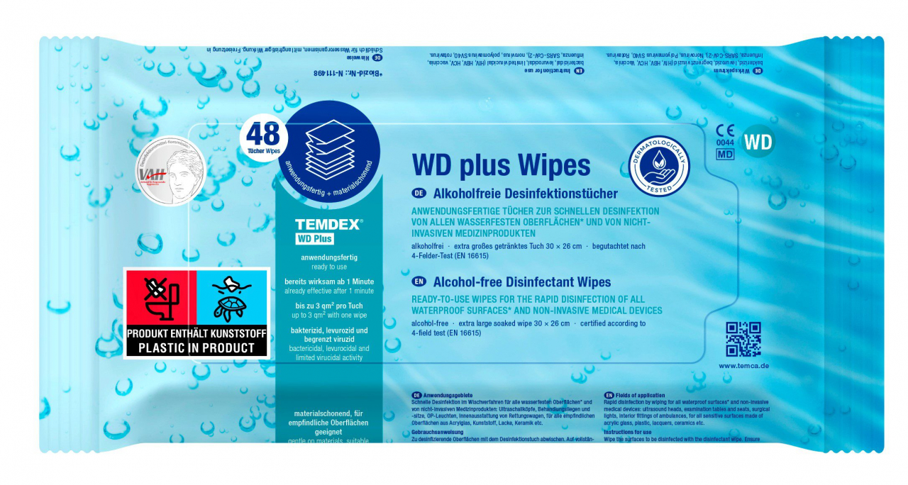 Temdex WD Plus alkoholmentes nedves fertőtlenítő törlőkendő